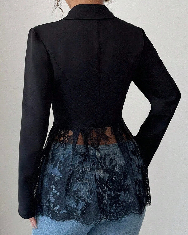 NURO Women's Contrast Lace Waist Tailored Blazer