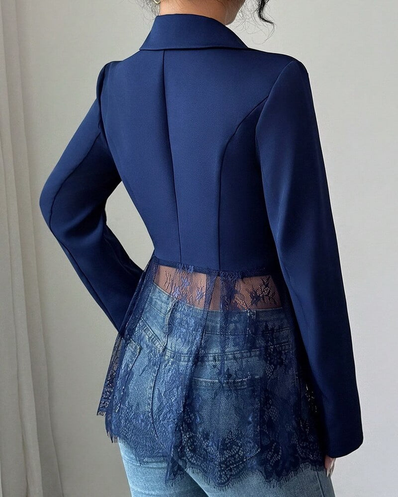 NURO Women's Contrast Lace Waist Tailored Blazer