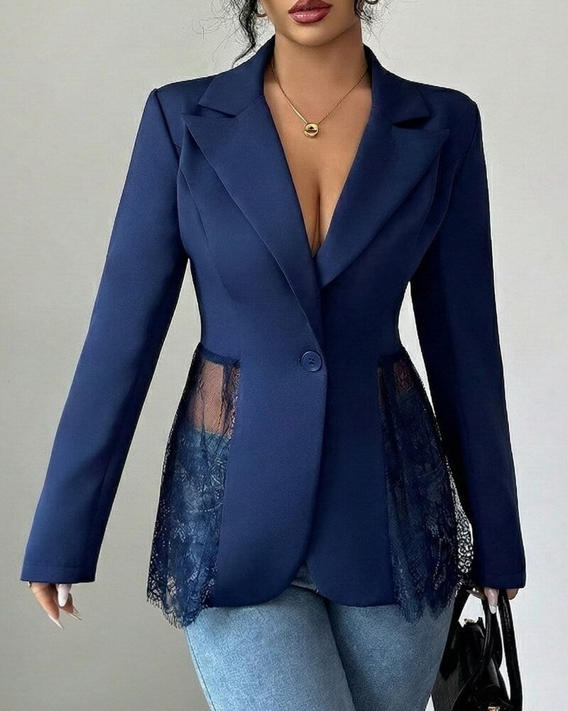 NURO Women's Contrast Lace Waist Tailored Blazer