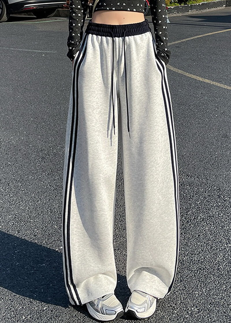 NURO Women's Contrast Stripe High-Waisted Wide Leg Sweatpants