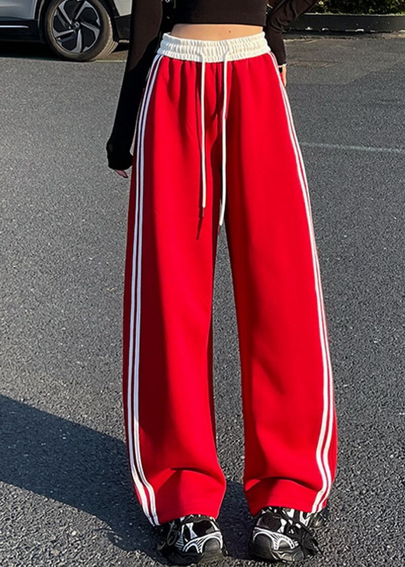 NURO Women's Contrast Stripe High-Waisted Wide Leg Sweatpants