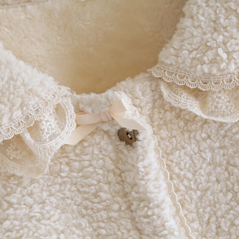 NURO Women's Coral Fleece Pajama Set with Bow-Tie Collar, Long Sleeve Warm Sleepwear, Thick Cozy Loungewear for Fall and Winter