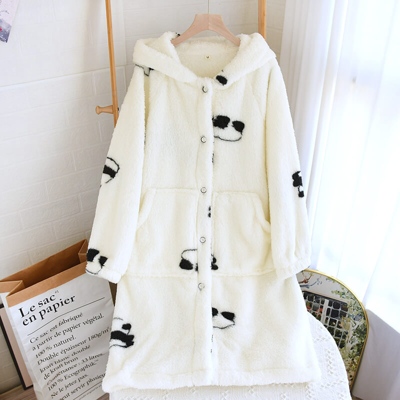 NURO Women's Coral Fleece Robe, Long Japanese Style Cozy Sleep Gown, Thick Warm Winter Loungewear for Home