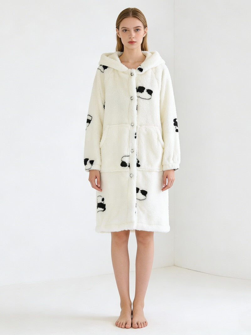 NURO Women's Coral Fleece Robe, Long Japanese Style Cozy Sleep Gown, Thick Warm Winter Loungewear for Home