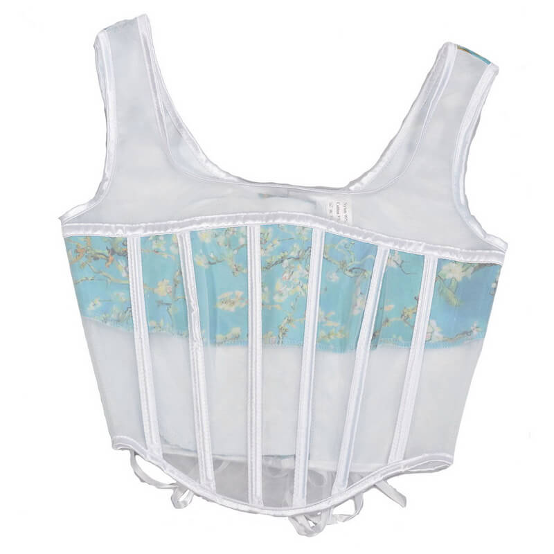 NURO Women's Corset Bustier with Sheer Mesh Panels