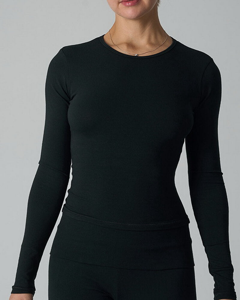 NURO Women's Cotton Jersey Long Sleeve T-Shirt, High Stretch Slim Fit Tee