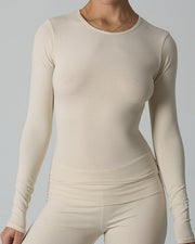 NURO Women's Cotton Jersey Long Sleeve T-Shirt, High Stretch Slim Fit Tee