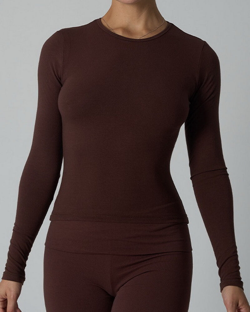 NURO Women's Cotton Jersey Long Sleeve T-Shirt, High Stretch Slim Fit Tee