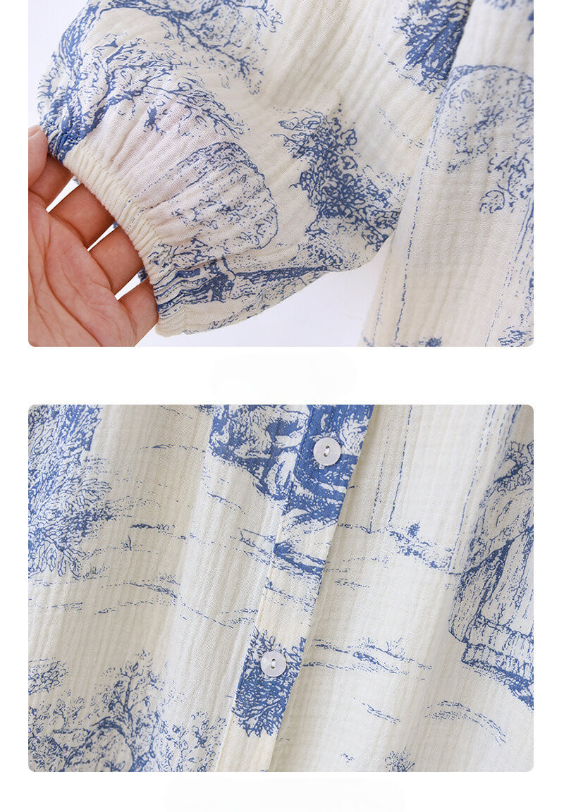 NURO Women's Cotton V-Neck Sleep Dress, Double Gauze Long Sleeve Nightgown, Lightweight Spring Summer Loungewear Dress