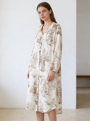 NURO Women's Cotton V-Neck Sleep Dress, Double Gauze Long Sleeve Nightgown, Lightweight Spring Summer Loungewear Dress