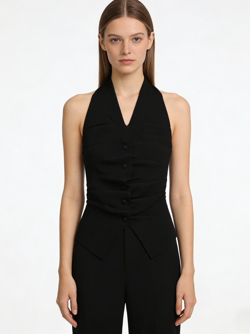 NURO Women's Crinkle Knit Halter Top