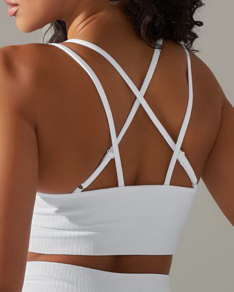 NURO Women's Crisscross Back Seamless Sports Bra, Breathable Knit Workout Top