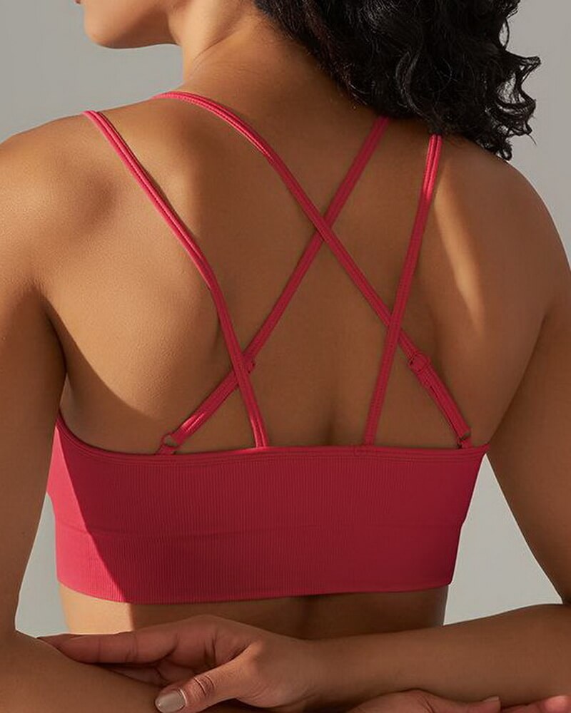 NURO Women's Crisscross Back Seamless Sports Bra, Breathable Knit Workout Top