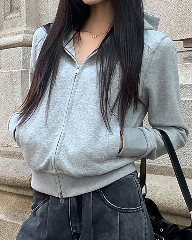 NURO Women's Cropped Hooded Zip-Up Sweatshirt, Slim Fit Lightweight Long Sleeve Casual Jacket