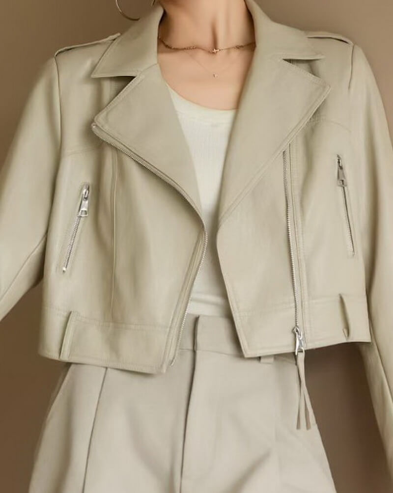 NURO Women's Cropped Leather Moto Biker Jacket