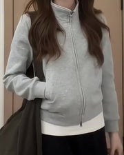 NURO Women's Cropped Stand Collar Zip-Up Jacket, Slim Fit Mid-Weight Long Sleeve Casual Outerwear