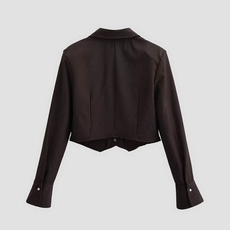 NURO Women's Cropped Stripe Blazer with Shoulder Pads