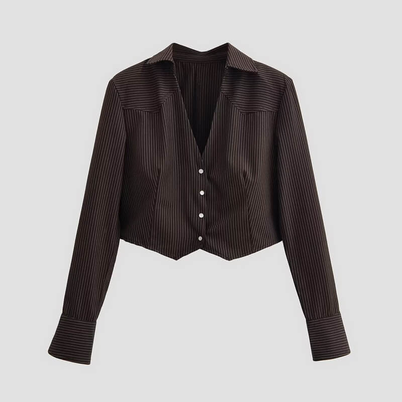 NURO Women's Cropped Stripe Blazer with Shoulder Pads