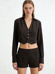 NURO Women's Cropped Stripe Blazer with Shoulder Pads