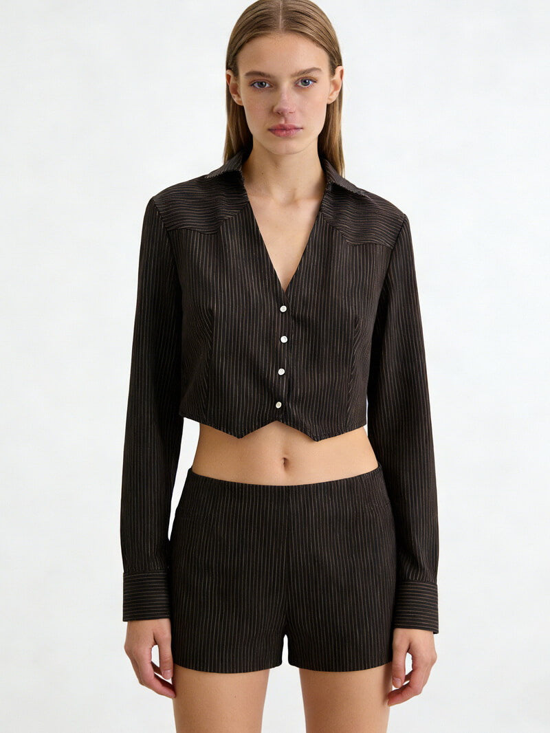 NURO Women's Cropped Stripe Blazer with Shoulder Pads