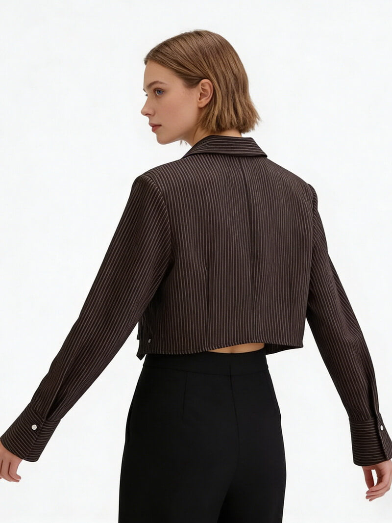 NURO Women's Cropped Stripe Blazer with Shoulder Pads