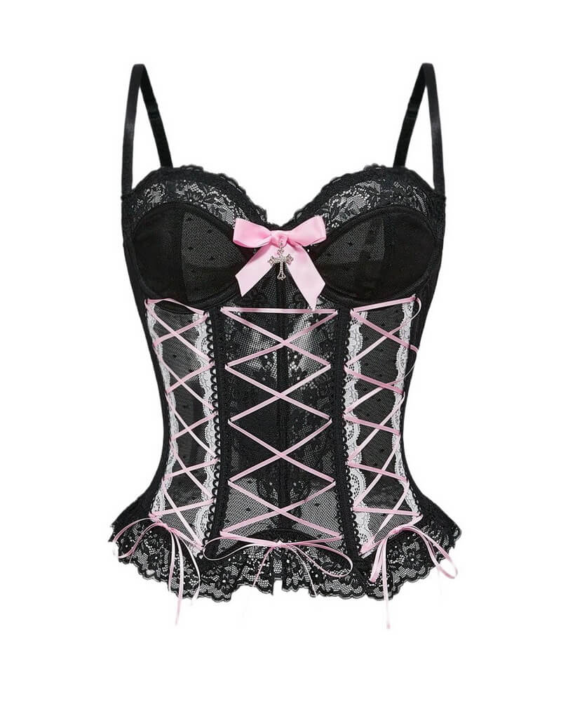 NURO Women's Cross Back Lace Up Bustier Crop Top