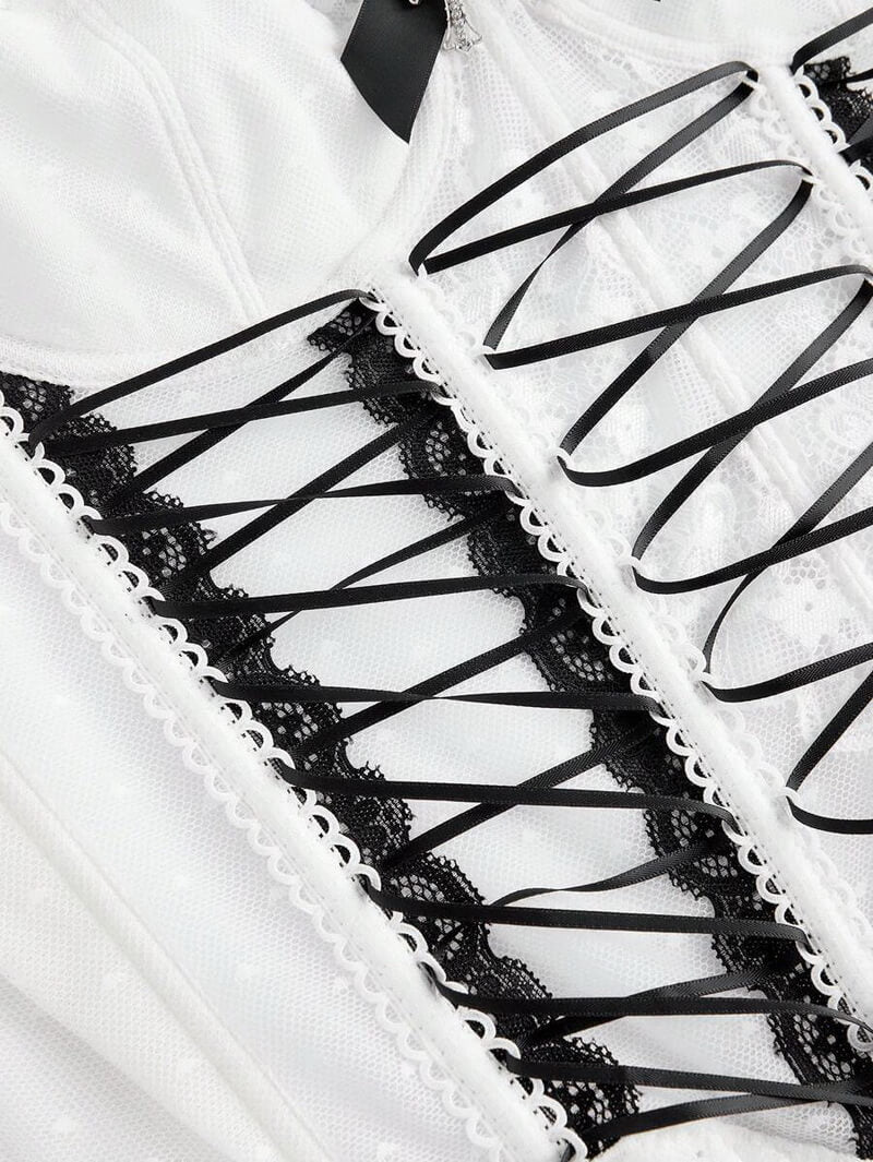 NURO Women's Cross Back Lace Up Bustier Crop Top