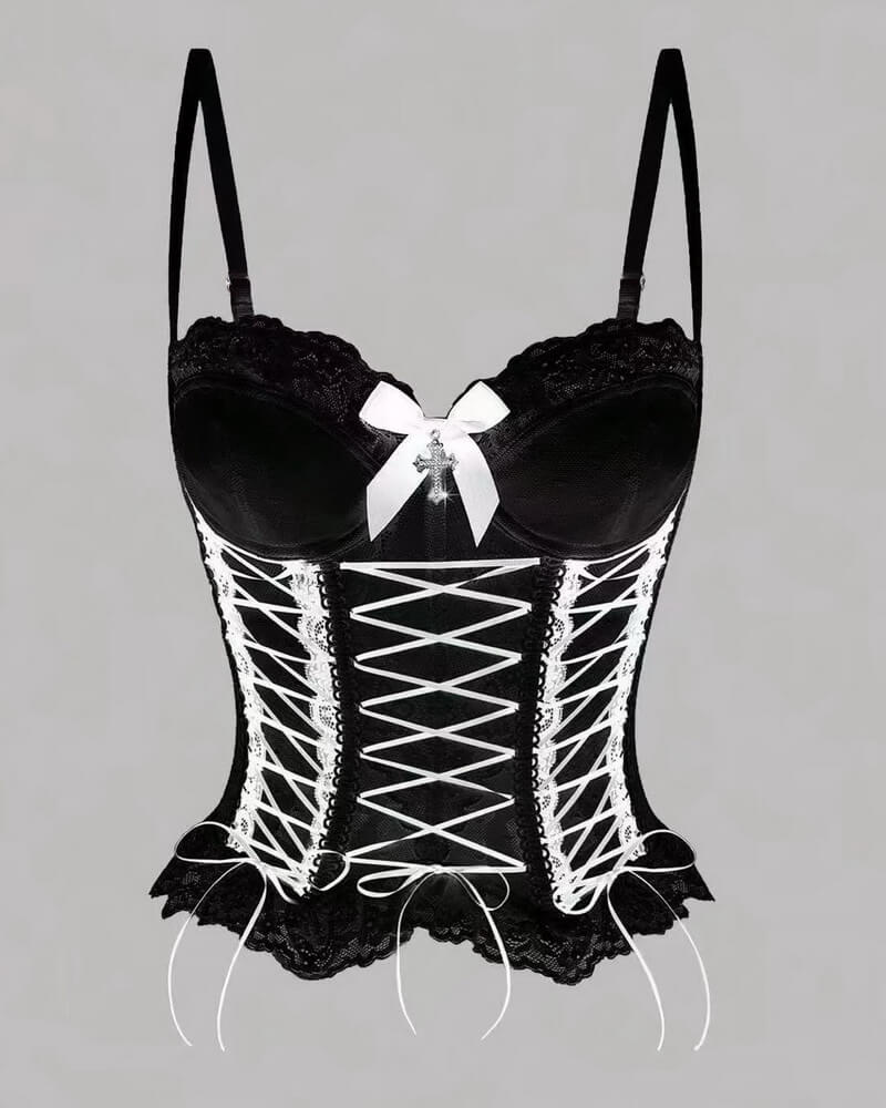 NURO Women's Cross Back Lace Up Bustier Crop Top