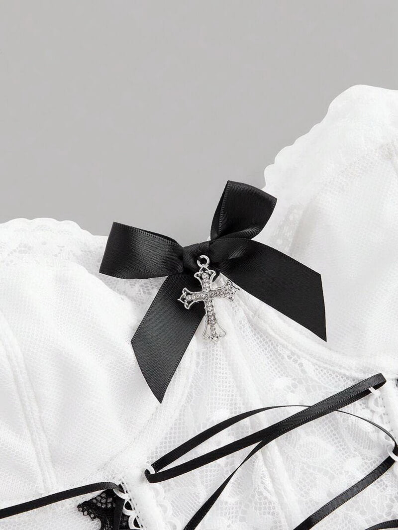 NURO Women's Cross Back Lace Up Bustier Crop Top