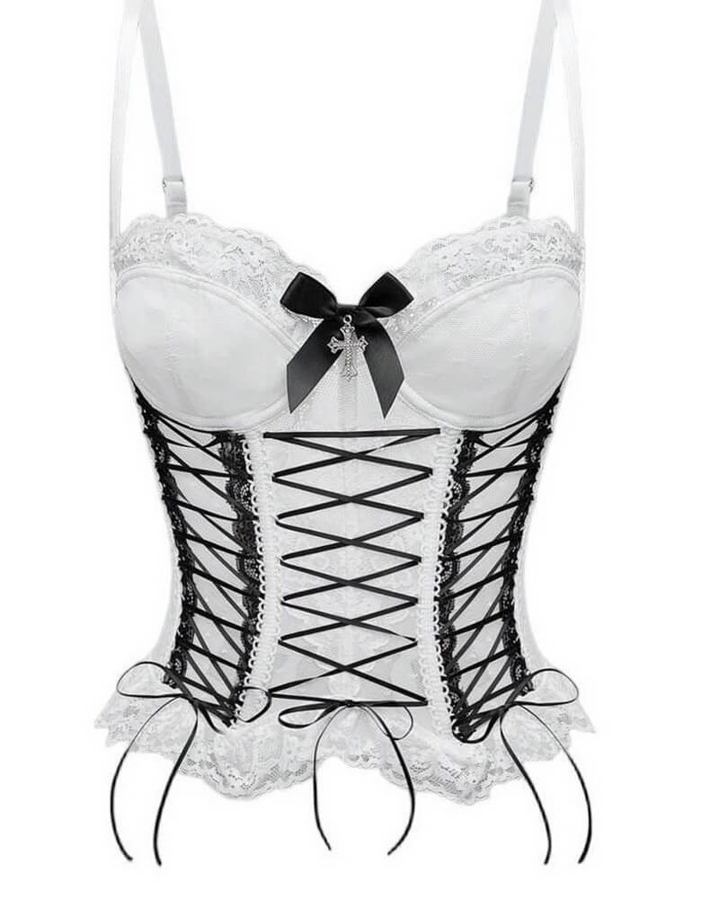 NURO Women's Cross Back Lace Up Bustier Crop Top