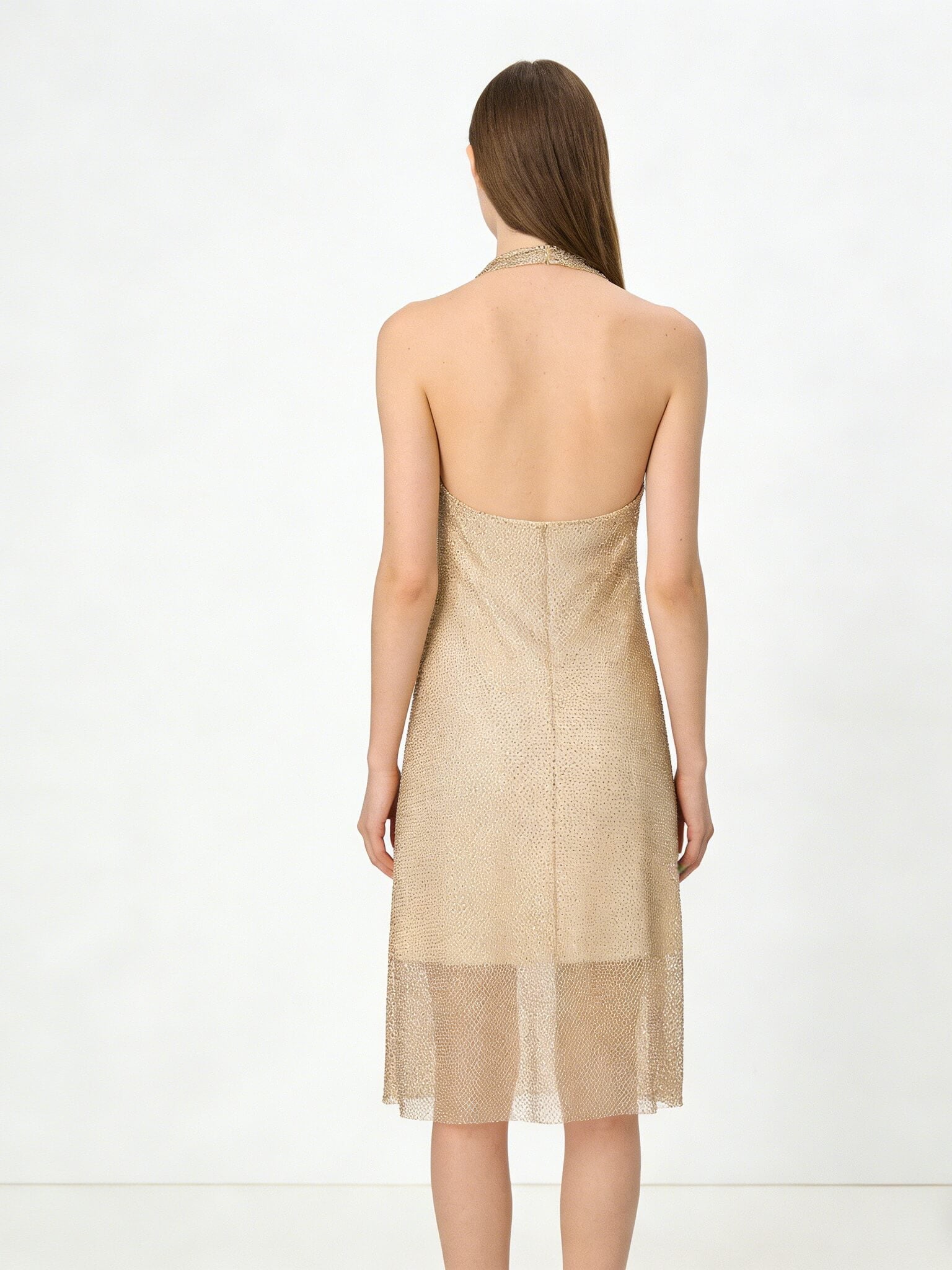 NURO Women's Crystal Embellished Halter Neck Bodycon Dress