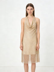 NURO Women's Crystal Embellished Halter Neck Bodycon Dress