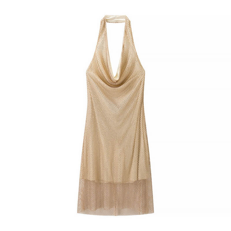 NURO Women's Crystal Embellished Halter Neck Bodycon Dress