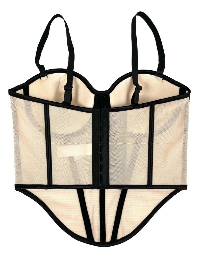 NURO Women's Crystal Embellished Sheer Mesh Bustier Top - Underbust Corset with Detachable Straps