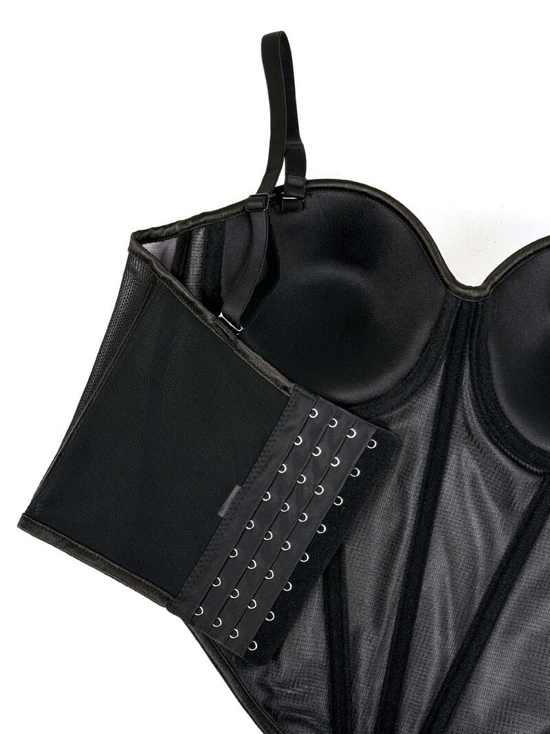 NURO Women's Crystal Embellished Sheer Mesh Bustier Top - Underbust Corset with Detachable Straps