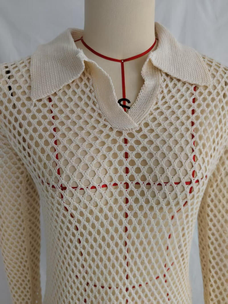 NURO Women's Cut-Out Mesh Polo Dress, Long Sleeve Asymmethem Beach Cover-Up