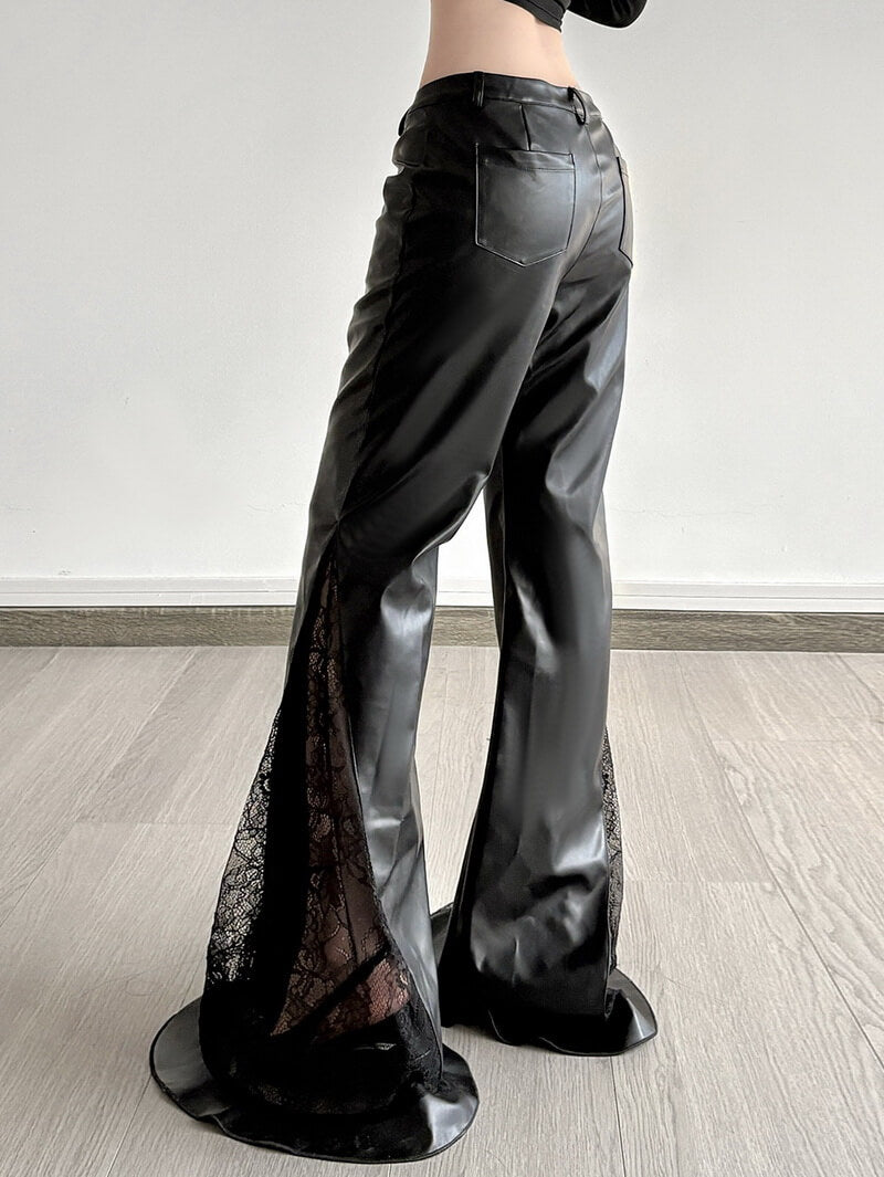 NURO Women's Dark Aesthetic PU Leather Pants | Low Waist Wide Leg Dragging Trousers | Oversized Fall Casual Pants