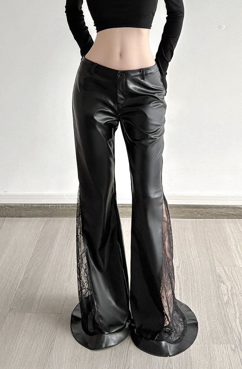 NURO Women's Dark Aesthetic PU Leather Pants | Low Waist Wide Leg Dragging Trousers | Oversized Fall Casual Pants
