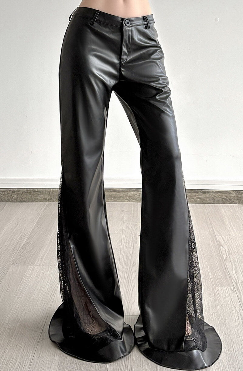 NURO Women's Dark Aesthetic PU Leather Pants | Low Waist Wide Leg Dragging Trousers | Oversized Fall Casual Pants