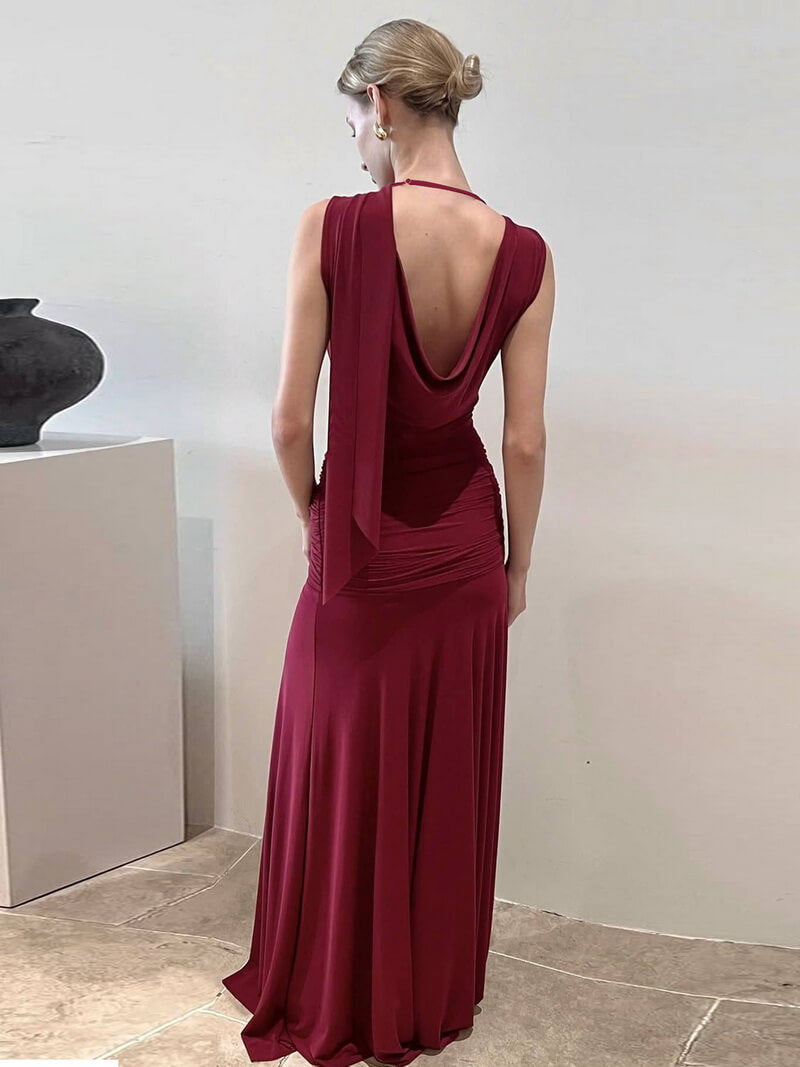 NURO Women's Deep V Backless Mesh Lace Up Bodycon Dress, Asymmetrical Hem Long Dress