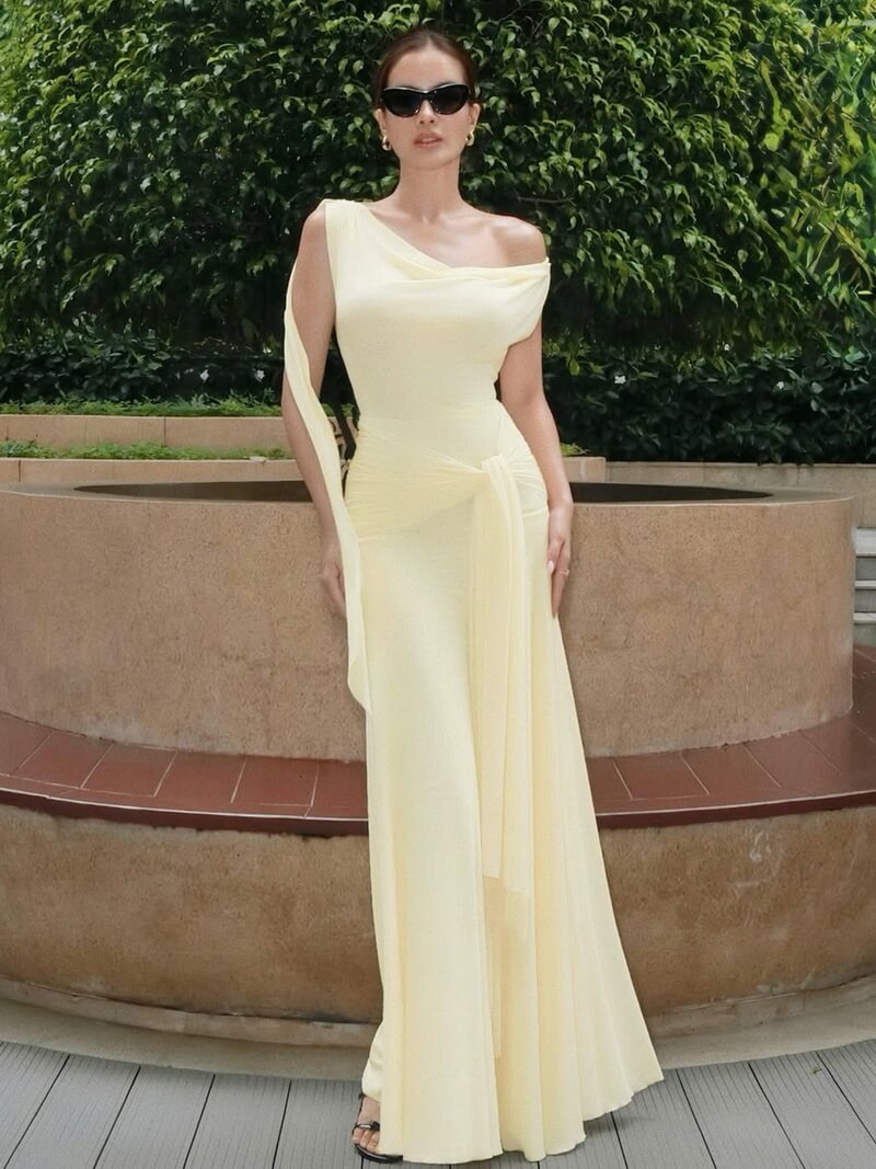 NURO Women's Deep V Backless Mesh Lace Up Bodycon Dress, Asymmetrical Hem Long Dress