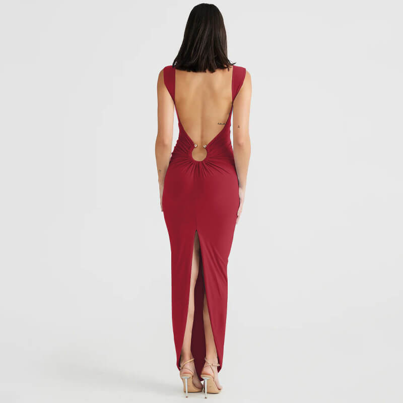 NURO Women's Deep V Backless Slit Bodycon Dress, Sexy Sleeveless Long Dress