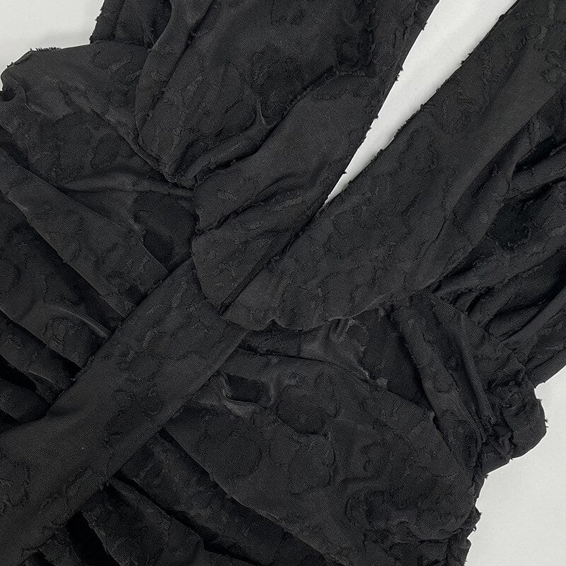 NURO Women's Deep V Halter Ruffle Mermaid Maxi Dress