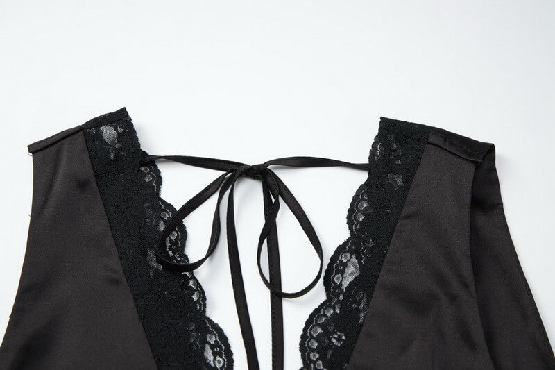 NURO Women's Deep V Lace Trim Sleeveless Backless Bodycon Dress, Sexy Slit Long Dress for Winter