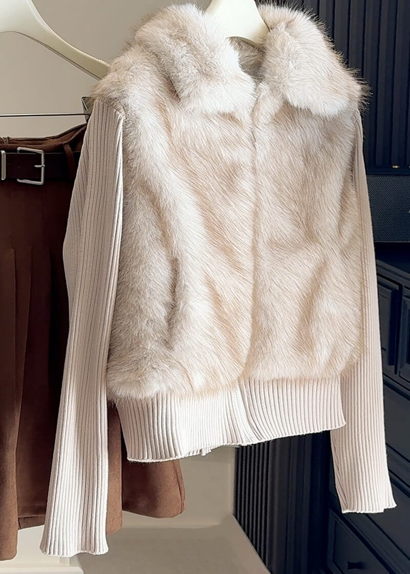 NURO Women's Detachable Sleeve Faux Fur Vest, Oatmeal Color Eco-Friendly Teddy Jacket, Casual Two-in-One Layering Top