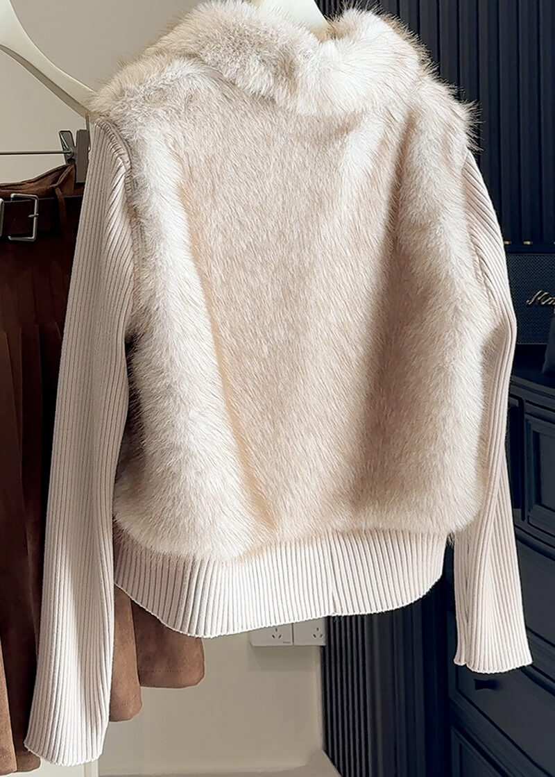 NURO Women's Detachable Sleeve Faux Fur Vest, Oatmeal Color Eco-Friendly Teddy Jacket, Casual Two-in-One Layering Top