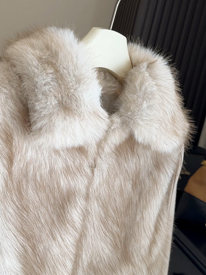 NURO Women's Detachable Sleeve Faux Fur Vest, Oatmeal Color Eco-Friendly Teddy Jacket, Casual Two-in-One Layering Top