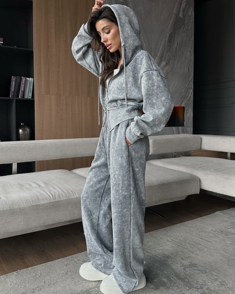 NURO Women's Distressed Hoodie and Jogger Pants Set