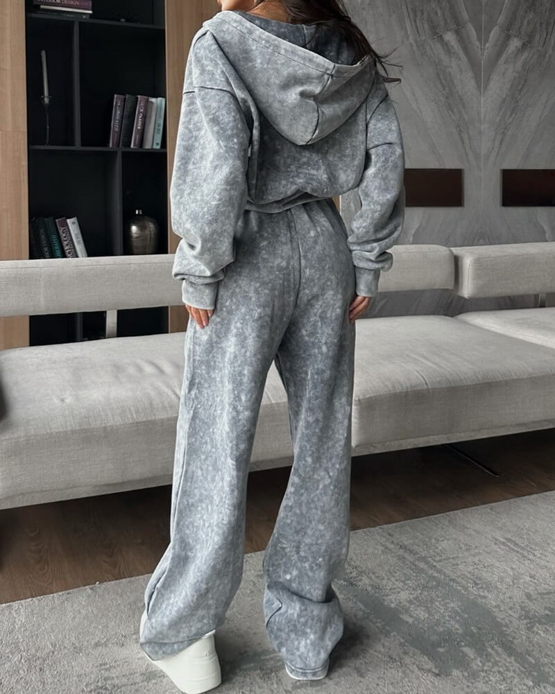 NURO Women's Distressed Hoodie and Jogger Pants Set