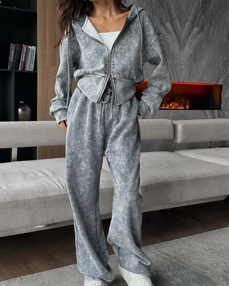 NURO Women's Distressed Hoodie and Jogger Pants Set